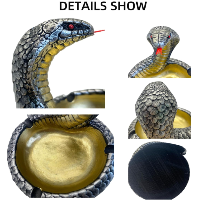 Cobra Ashtray – Realistic Snake Design with Gold Interior, Durable Resin, Indoor & Outdoor Decorative Ashtray