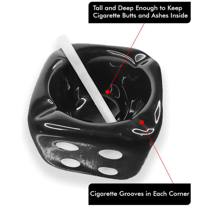 Jeuristic Dice Ashtray – Retro Ceramic Cigarette Ashtray, Cool Home & Office Decor, Anti-Skid, Easy to Clean