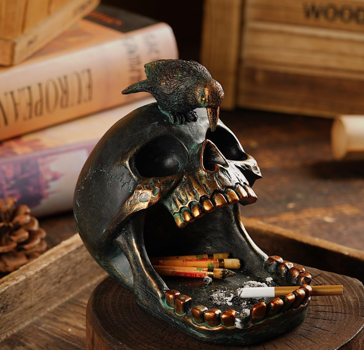 Skull Desktop Organizer & Ashtray – Multifunctional Resin Storage for Home, Office, and Bar