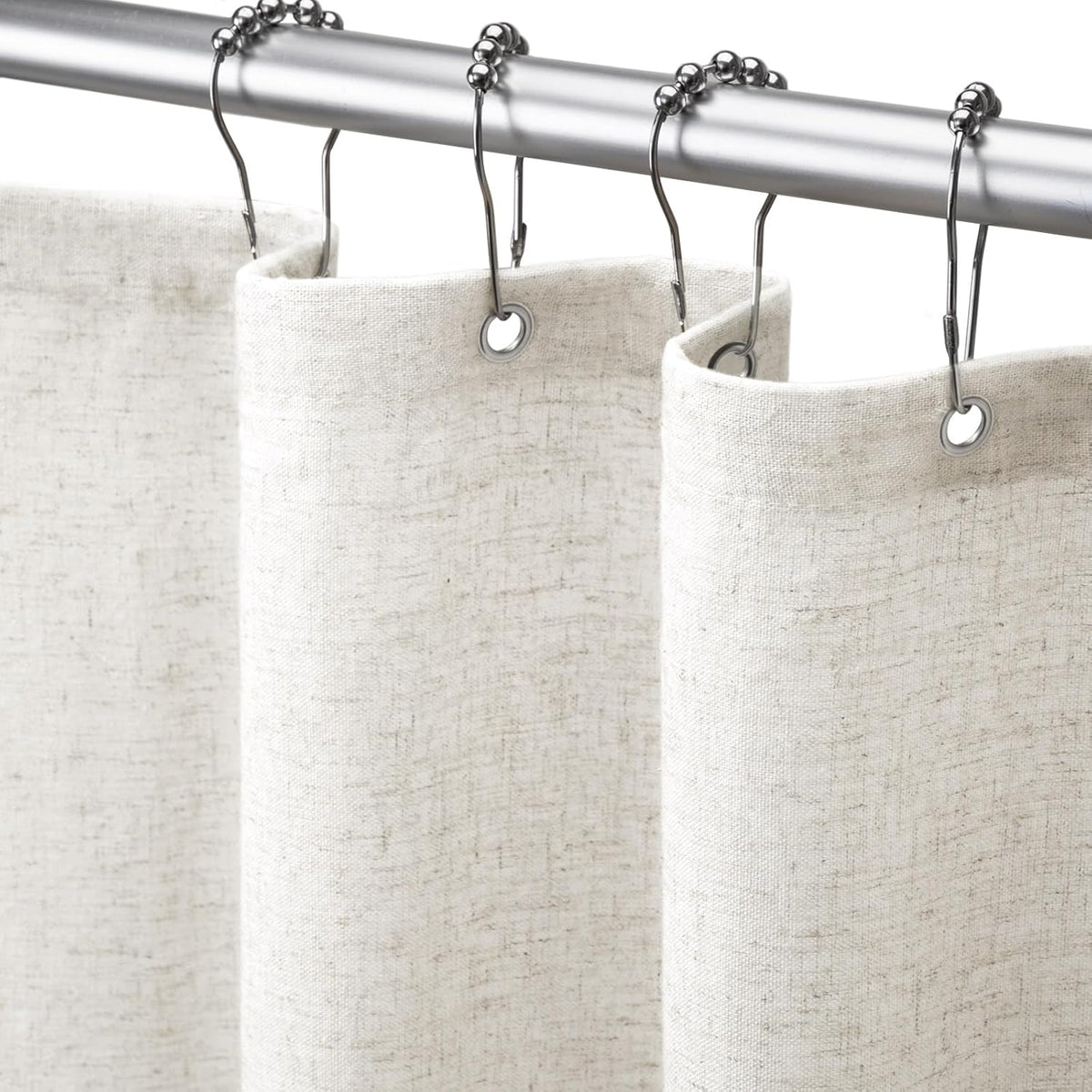 Shower Curtain Beige, Fabric Boho Farmhouse Shower Curtains for Bathroom Cream Cotton Natural Cloth Liner Set 72" W x 72" L