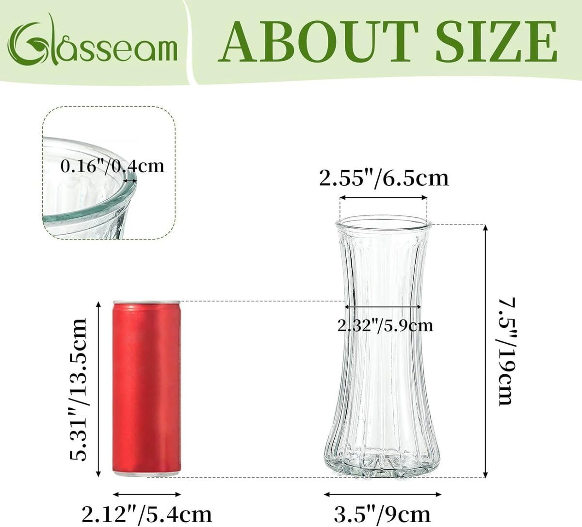 Glass Vase for Home Decor: Clear Flower Vases for Living Room Kitchen Bathroom Wedding Table Centerpieces - 7.5" Tall Modern Vintage Decorations for Bouquet Pampas Grass Lego Flowers