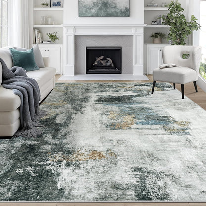 8x10 Area Rugs for Living Room Rug Washable: Abstract Large Rug for Dining Room Bedroom Carpet Non Slip 8 by 10 Indoor Modern Nursery Home Office Blue Grey