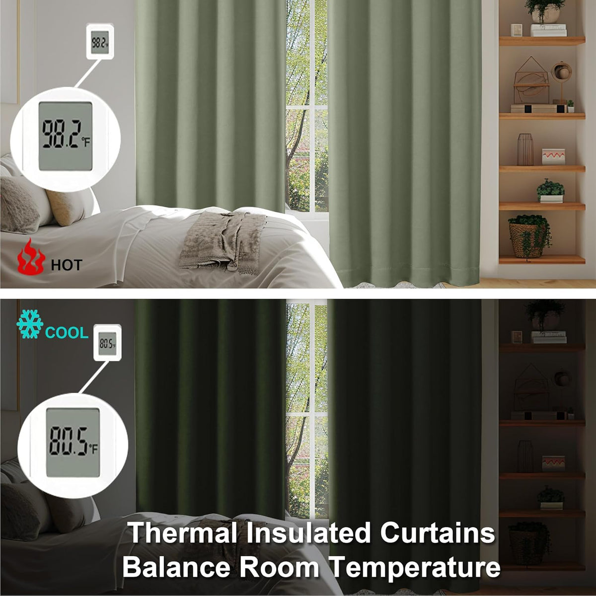Sage Green Bedroom Blackout Curtains, 63inch (approx. 160.2cm) pieces set, solid insulated energy-saving rod pocket blackout curtains, width 40 x length 63inch (approx. 101.6cm), gray-green