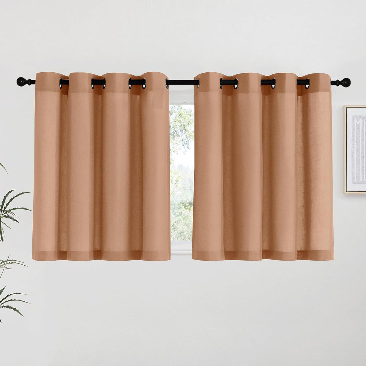 Natural Linen Curtains 84 inch Long 2 Panels Set, Grommet Top Thick Linen Burlap Semi Sheer Vertical Drapes Privacy Assured with Light Filtering for Bedroom/Living Room, W55 x L84