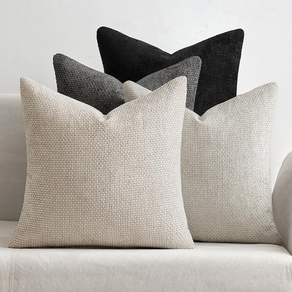 Pack of 4 Couch Throw Pillow Covers 18x18 Inch Neutral Blue Soft Decorative Chenille Pillow Covers Farmhouse Accent Cushion Covers for Boho Western Spring Coastal Decor Sofa Bed Living Room