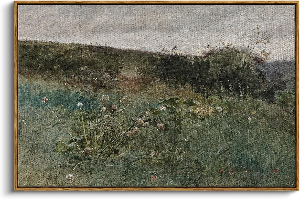 Framed Canvas Wall Art, Meadow with Flowers Painting, Landscape for Living Room, Bedroom, Home, Bathroom Decor, 8x10