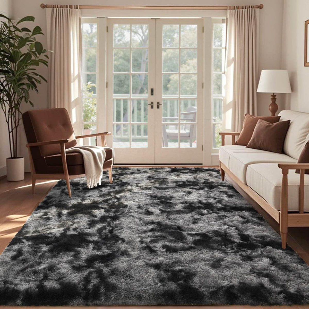 6x9 Ft Large Shag Rugs for Living Room, Tie-Dyed Ultra Soft Fluffy Furry Area Rugs for Bedroom Indoor Floor, Aesthetic Carpet for Kids Home Decor (Dark Grey)