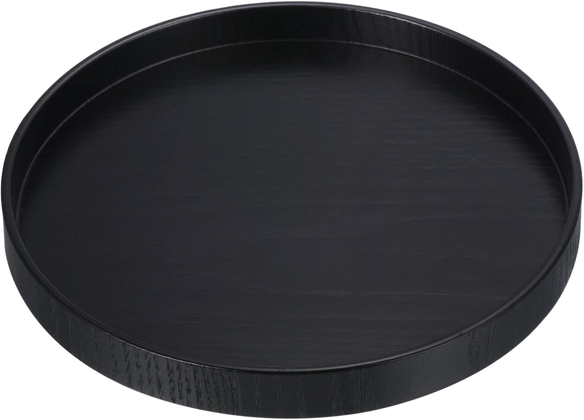 Wood Serving Tray 8 Inch, Round Decorative Platter for Home Decor Kitchen Table Candle Holder, Black