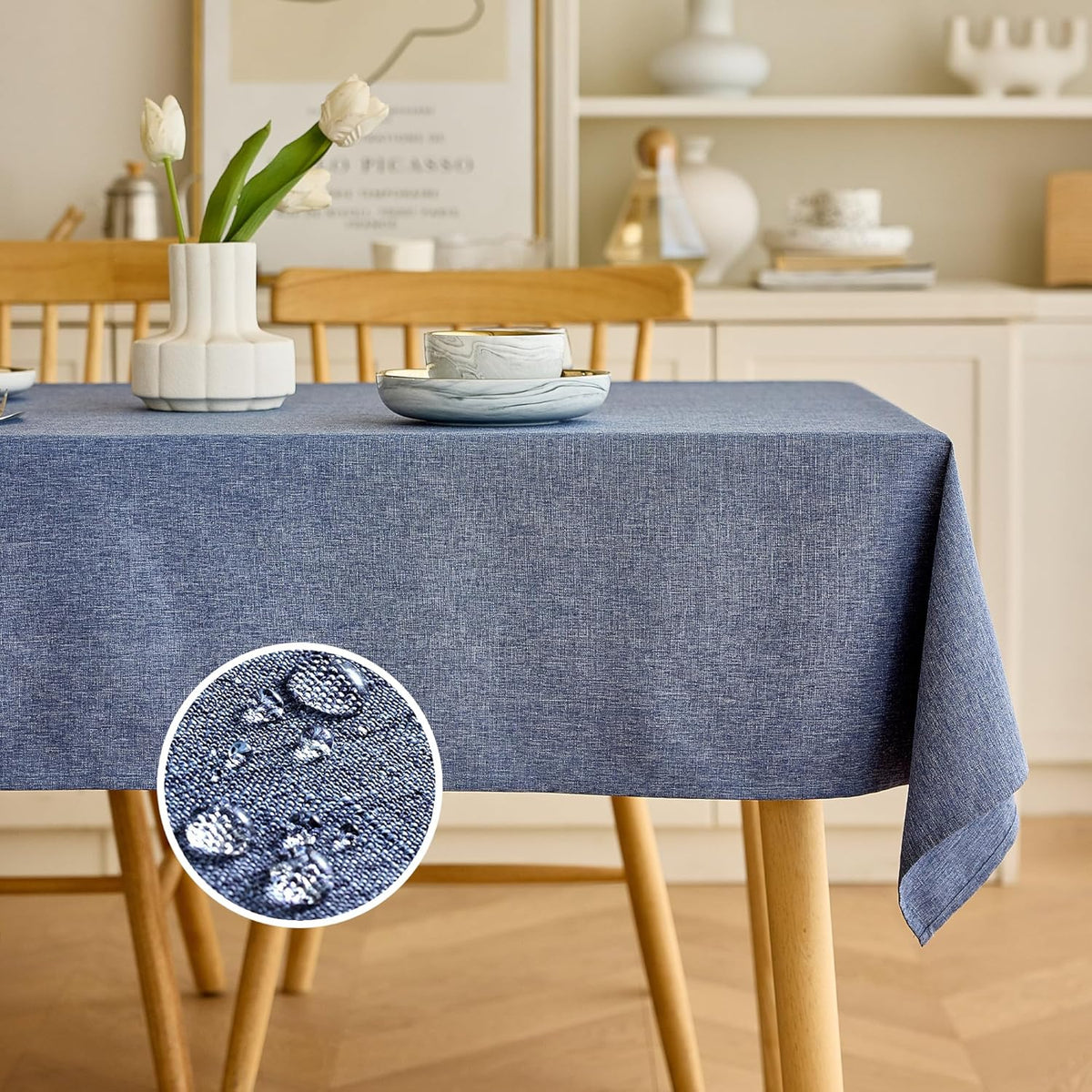 Decorelia Faux Linen Round Tablecloths 60 inch, Waterproof Decorative Washable Texture Rustic Circle Table Cloth Cover for Dining Kitchen Party Farmhouse Outdoor(Round (2-4 Seats),Sage Green)